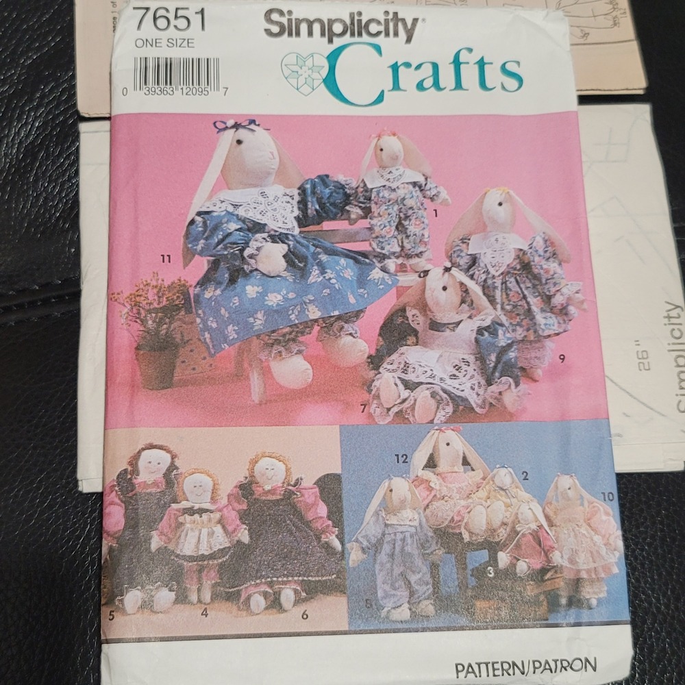 Simplicity 7651 Crafts Doll Rabbit Clothes Sewing Pattern Uncut One Size